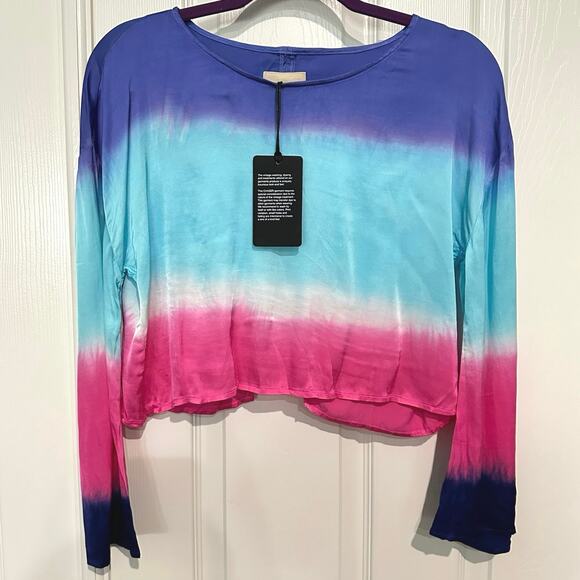 Chaser silky tie dye cropped top split back multicolor size S long sleeve - Picture 1 of 6